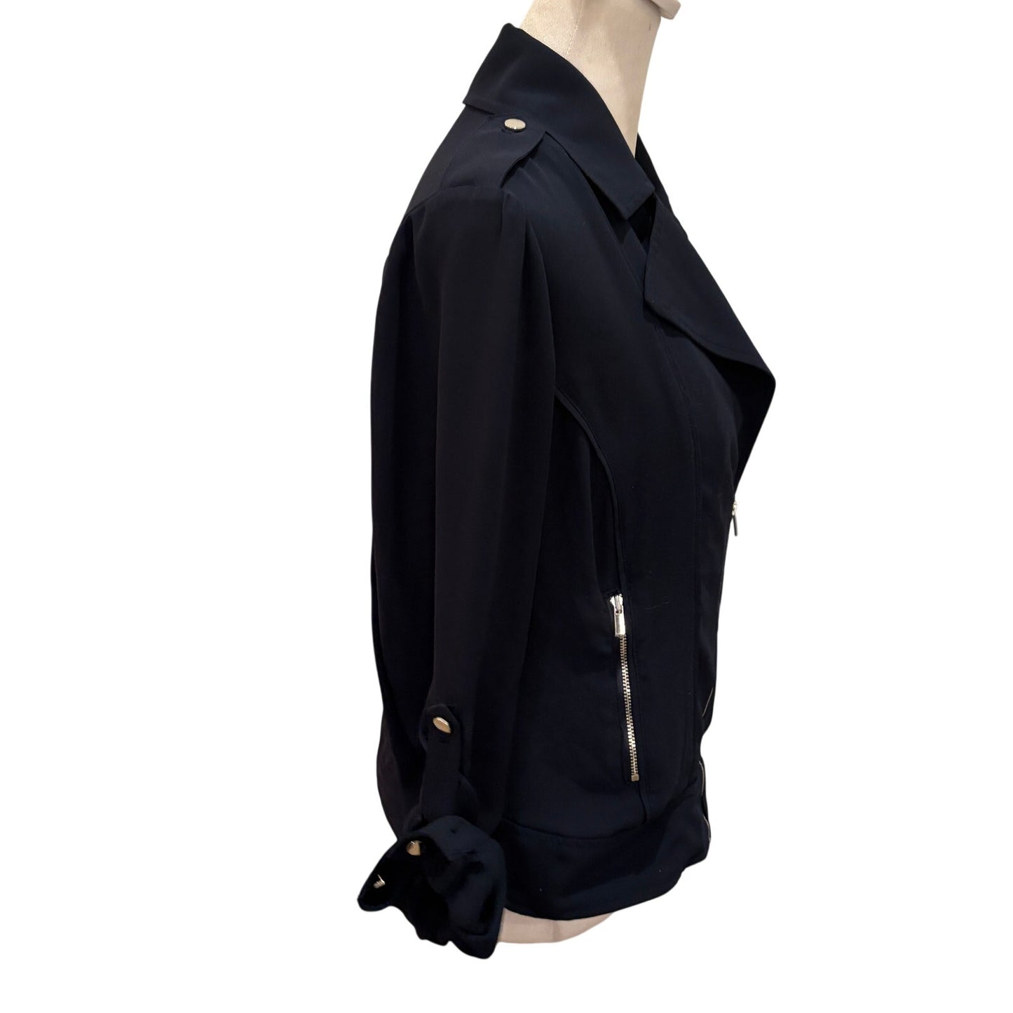 Cache Navy Blue Long Sleeve Full Zip Long Sleeve Blouse Blazer Top Womens Size 6
