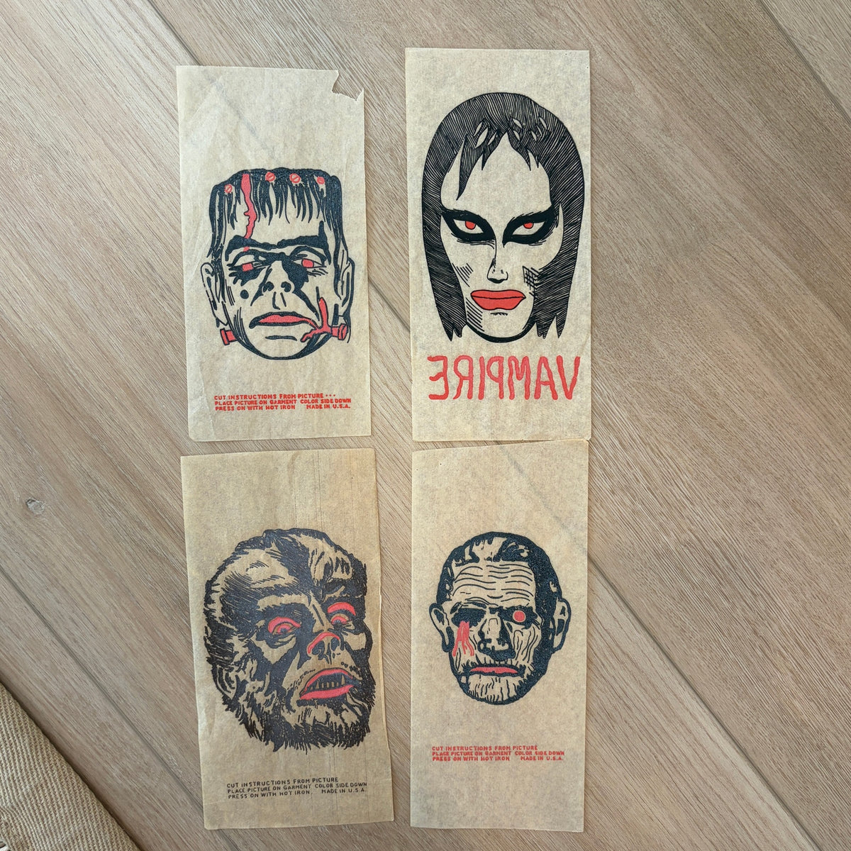 1960s Mr Softee Iron On Transfers Frankenstein, Vampire, Wolfman, Zombie