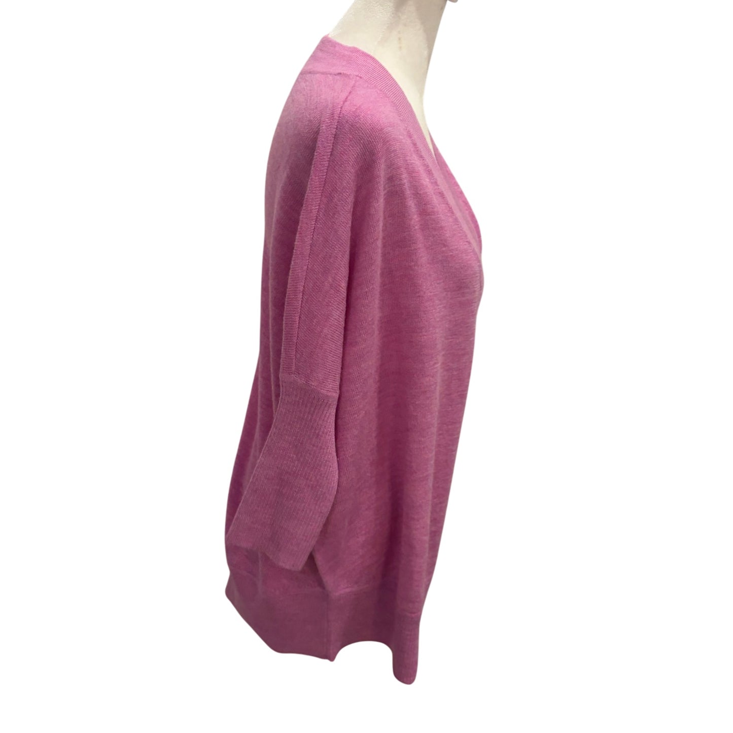 Anthropologie Pink 100% Merino Wool Boxy Short Sleeve Sweater Womens Size XS