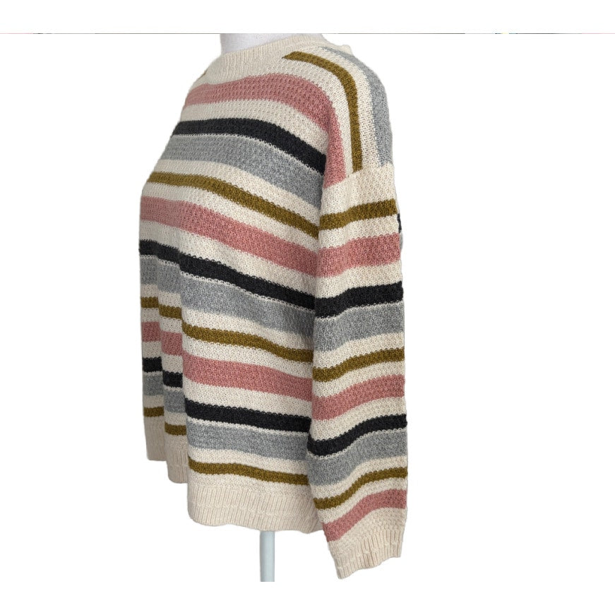 FatFace Ivory, Gray, Pink, Striped Crew Neck Sweater Womens Size Small