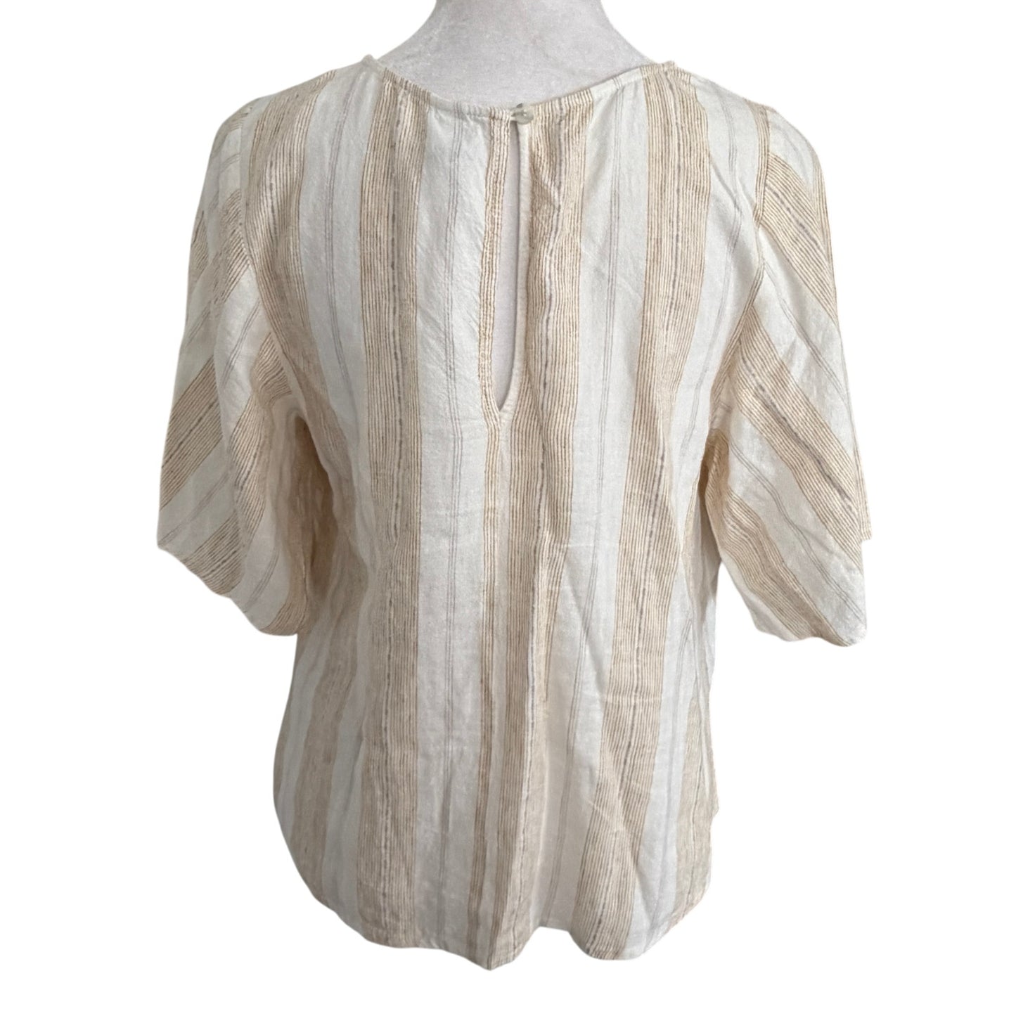 Gentle Fawn Ivory and Gold Striped Boxy Linen Short Sleeve Top Womens Size XS