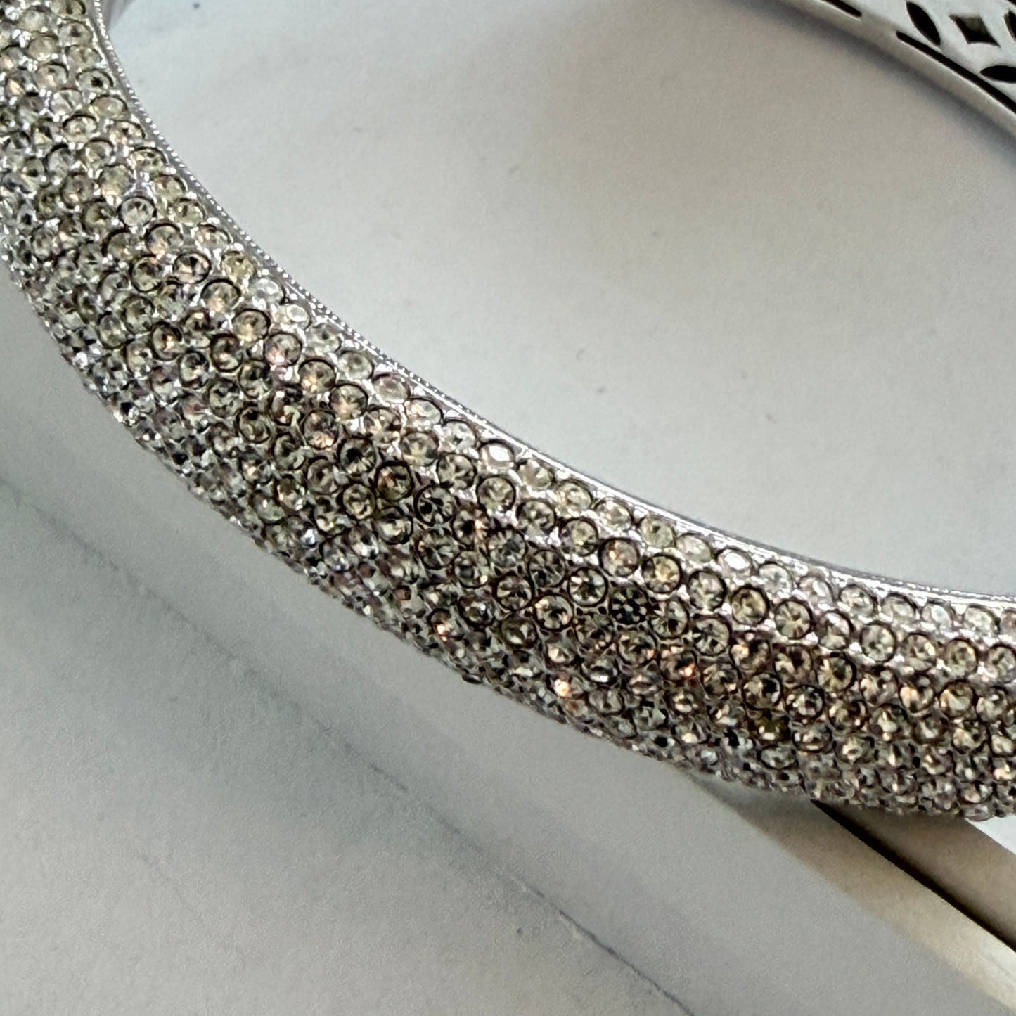 Nadri Half Pave CZ Hinged Oval Bangle Bracelet