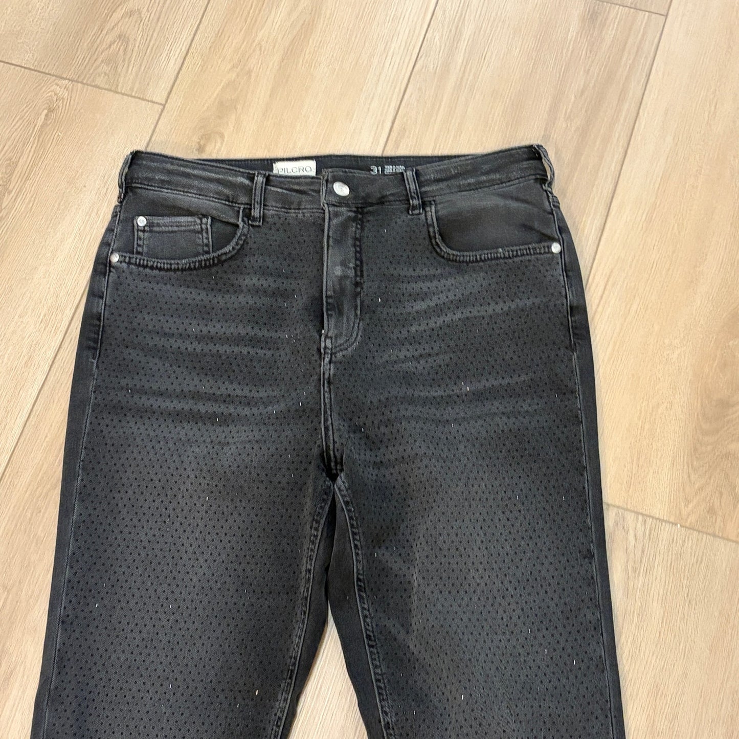 Pilcro Anthropologie High Rise Black Bedazzlesd Jeans Womens Size 31