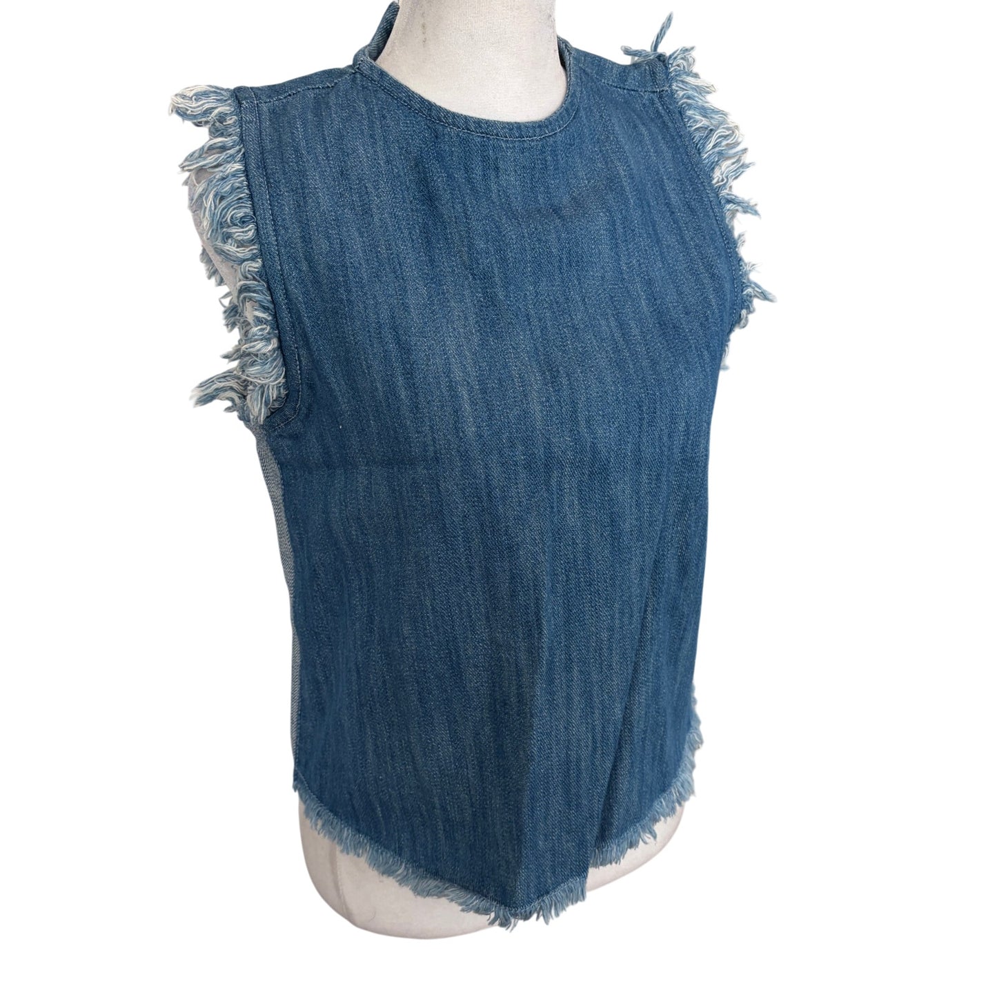 Rachel Roy NWT Denim Sleeveless Top Frayed Edges Womens Size Small NEW