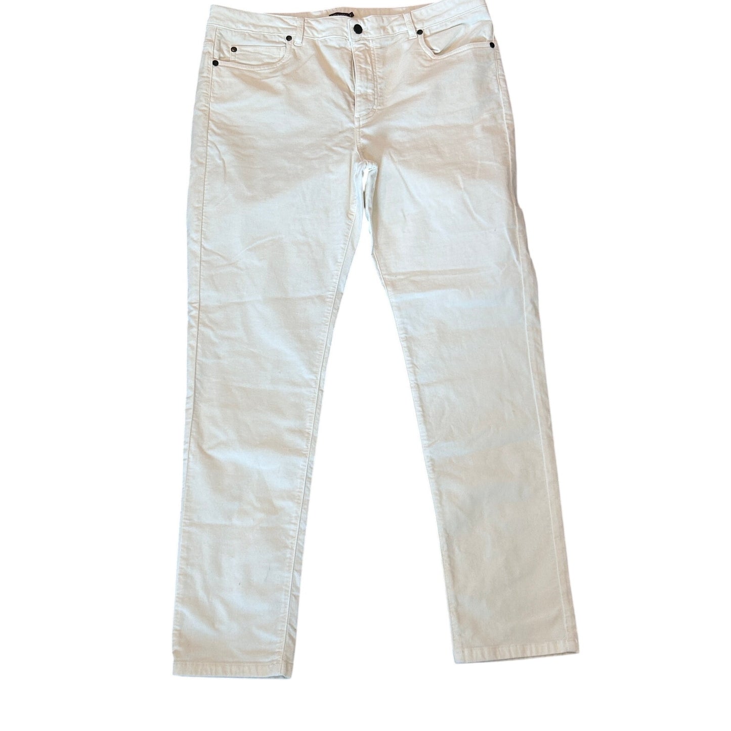 J. McLaughlin Ivory Winter White Velvet Pants Womens Size 12 Black Accents