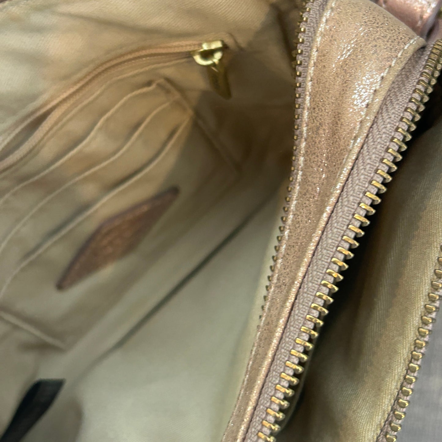 Fossil Bronze Sparkly Cow Hide Leather Crossbody Bag Handbag