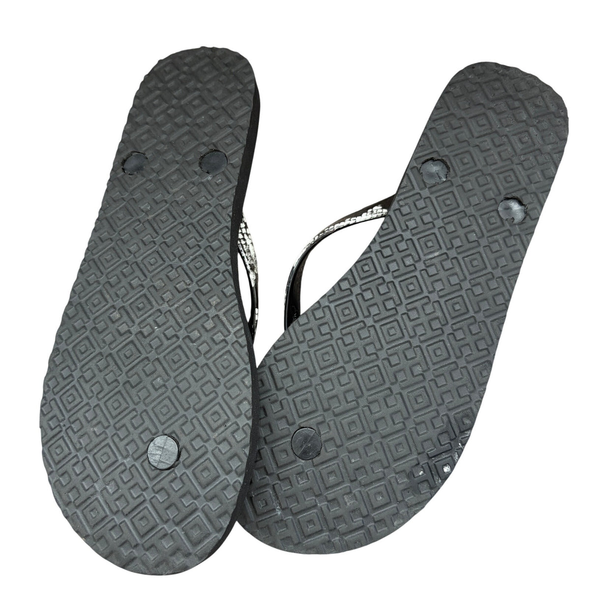 Tory Burch Black Ivory Snakeskin Print Flip Flop Thong Sandals Womens Size 7.5