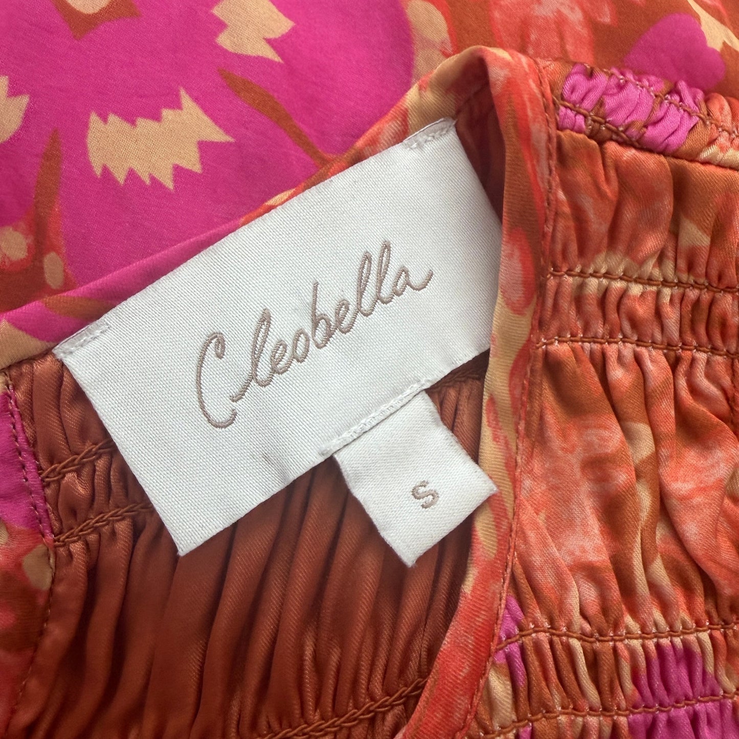 Cleobella Pink, Orange Floral Ruffle Maxi Ankle Dress Womens Size Small