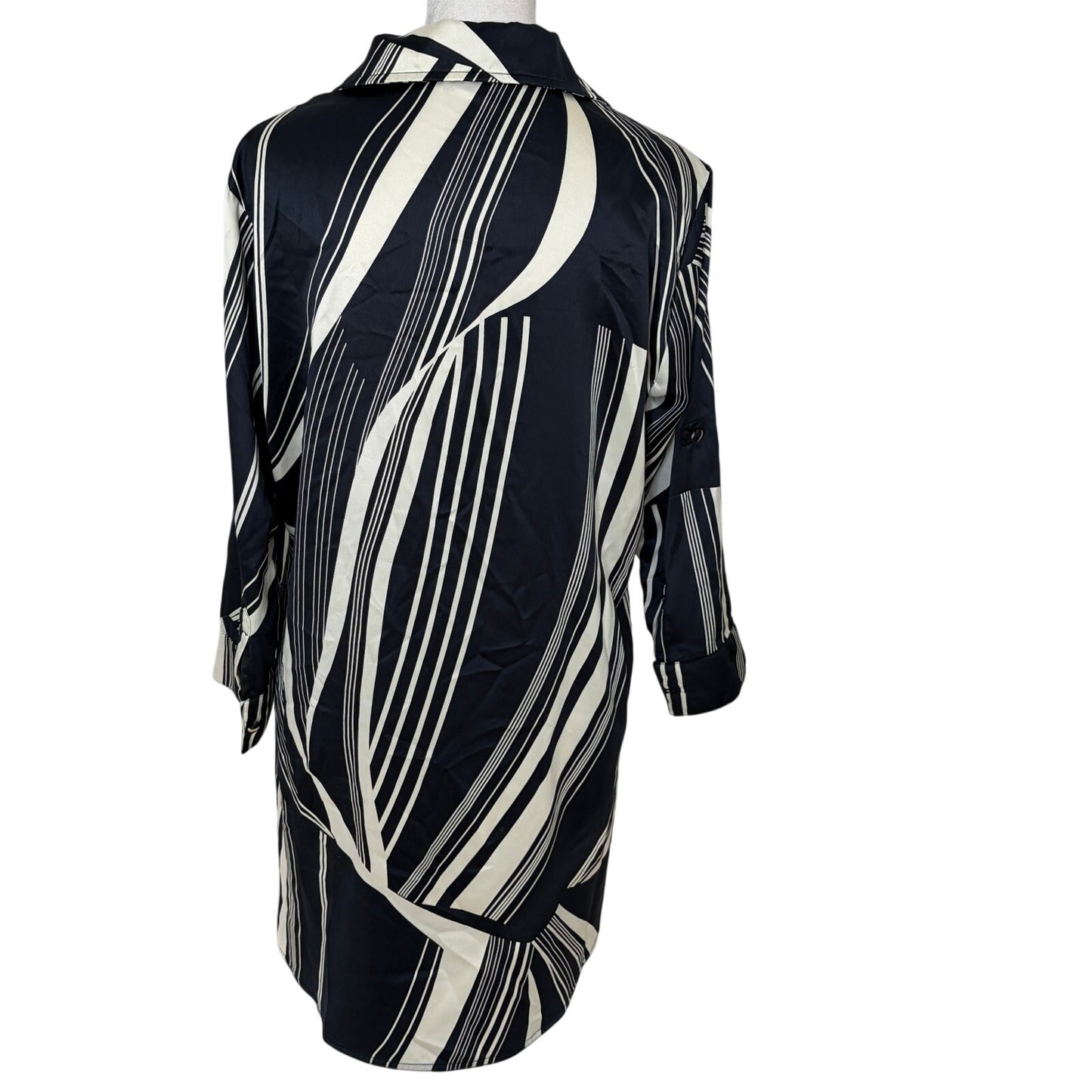Veronica M. Black, Tan Striped Lagenlook Tunic Blouse Top Womens Size Small