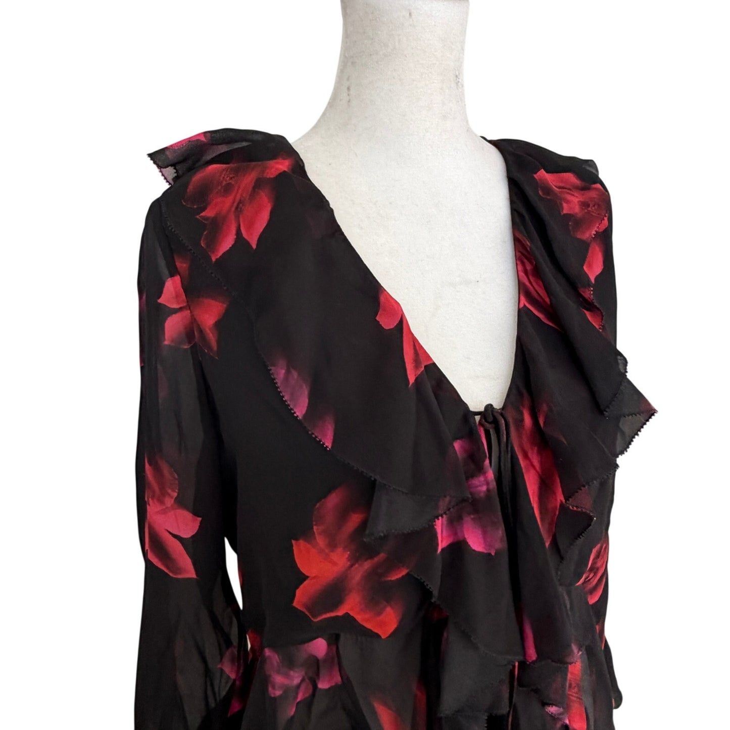 Rails Ariana Black and Red Floral Ruffled Blouse Top Womens Size Small