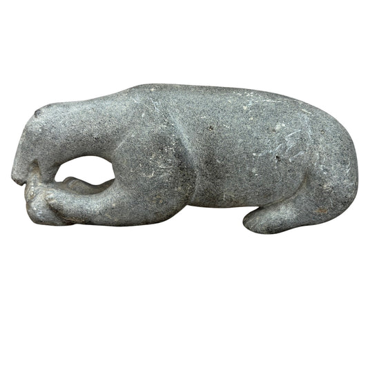 Vintage Inuit Carved Gray Soapstone Polar Bear Figure Sculpture Eskimo Art