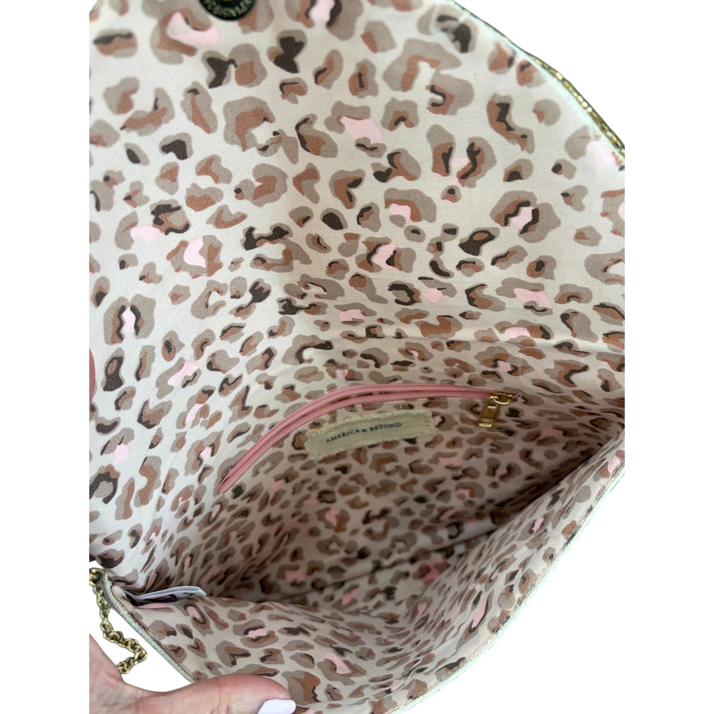 America and Beyond Boho Beaded Clutch Crossbody Gold Chain Strap