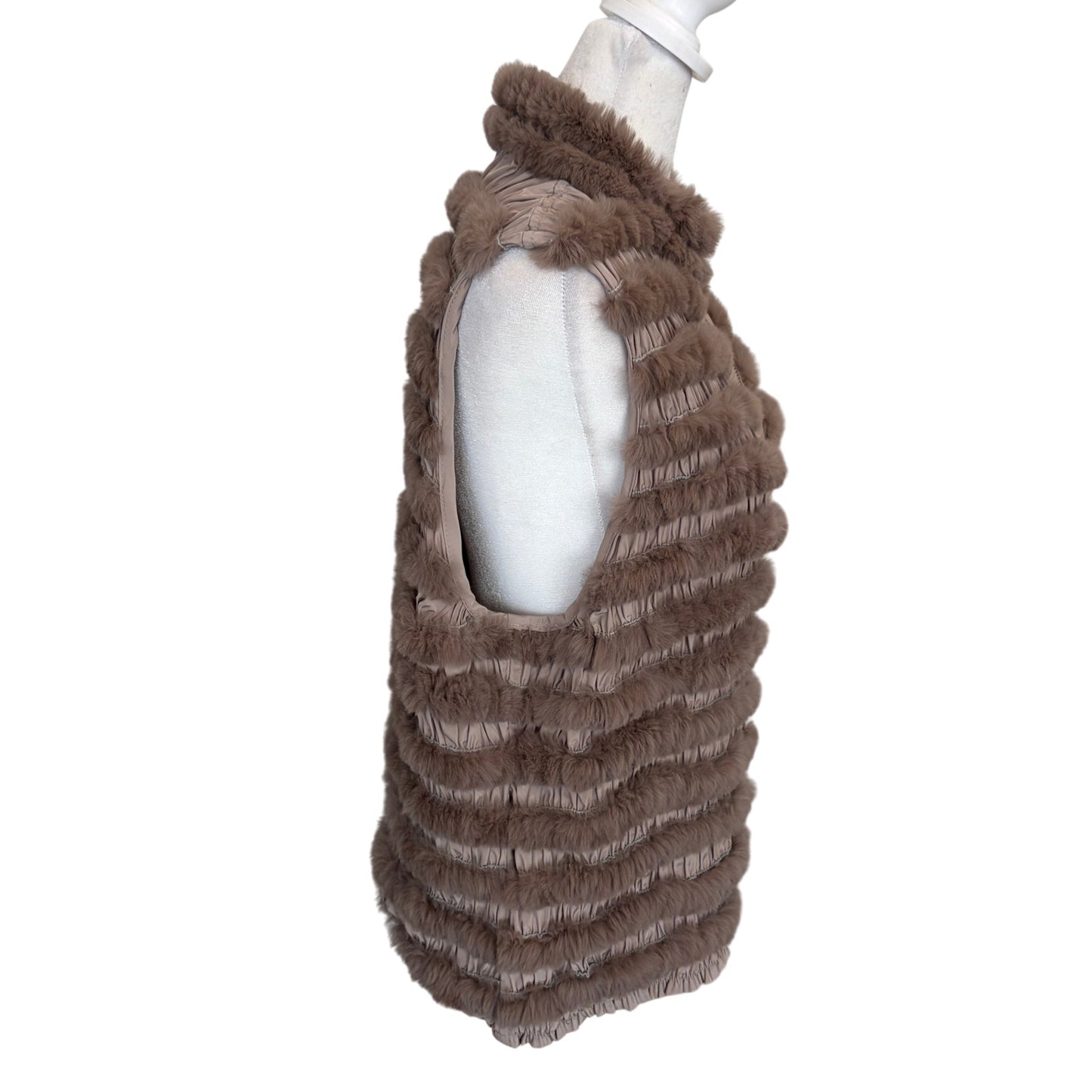 Genuine Taupe Rabbit Fur Ruched Stretchy Vest Womens Size Medium