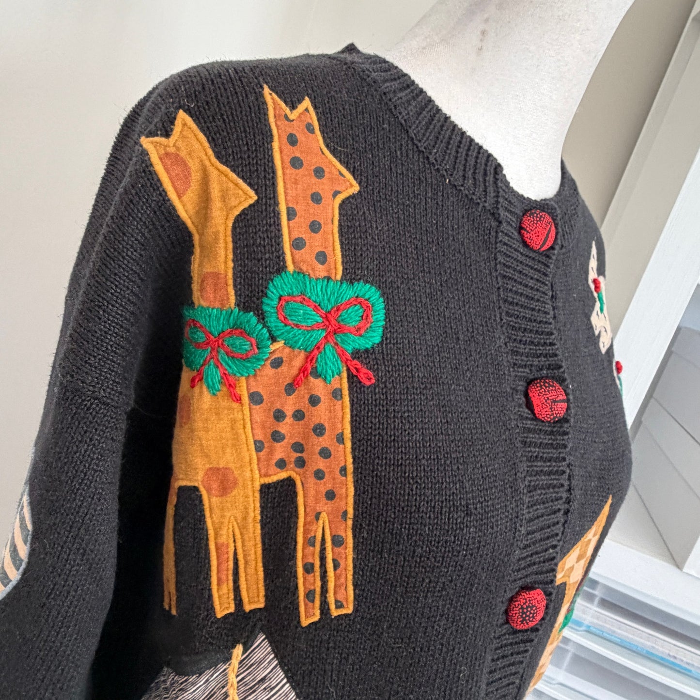 Susan Bristol Vintage 1993 Noah's Ark Holiday Cardigan Sweater Women Size Medium