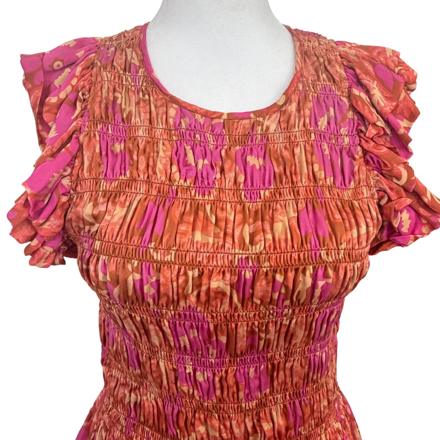 Cleobella Pink, Orange Floral Ruffle Maxi Ankle Dress Womens Size Small