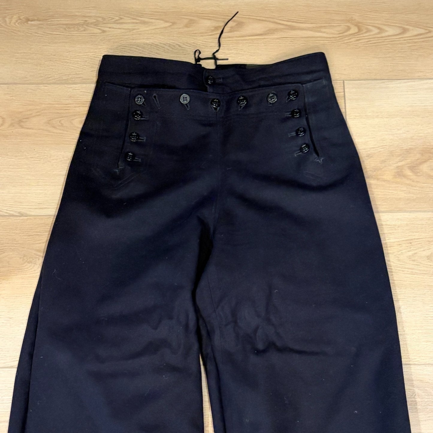 Vintage US NAVY Wool Flap Front Sailor Pants Uniform Tied Back Mens Small 31"