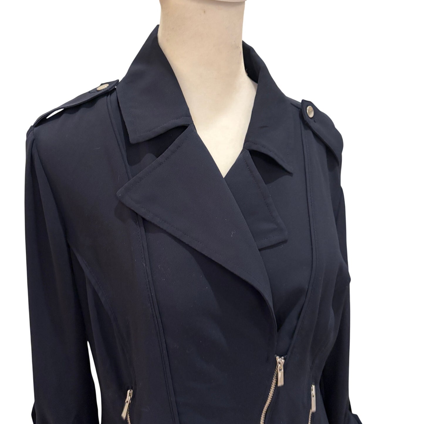 Cache Navy Blue Long Sleeve Full Zip Long Sleeve Blouse Blazer Top Womens Size 6