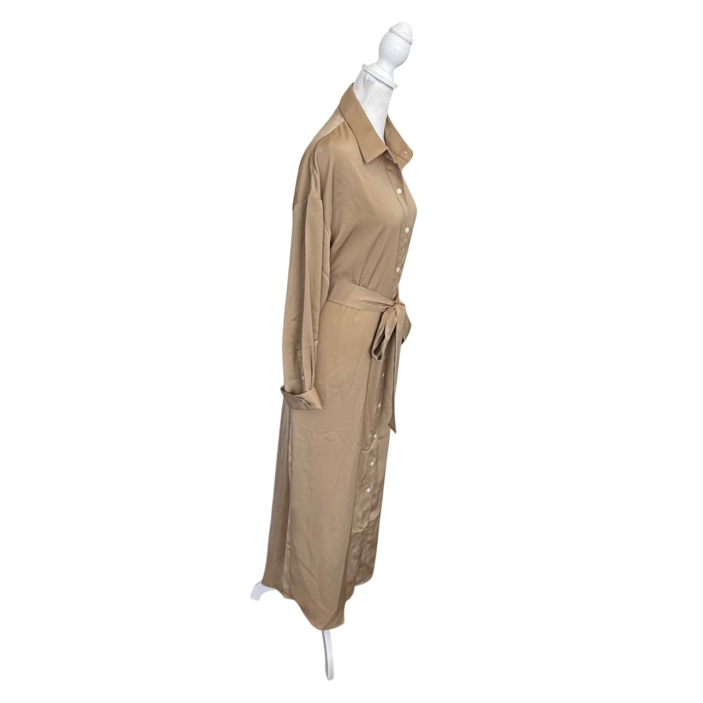 Banana Republic Taupe Long Sleeve Button Down Midi Shirt Dress Women Size Medium