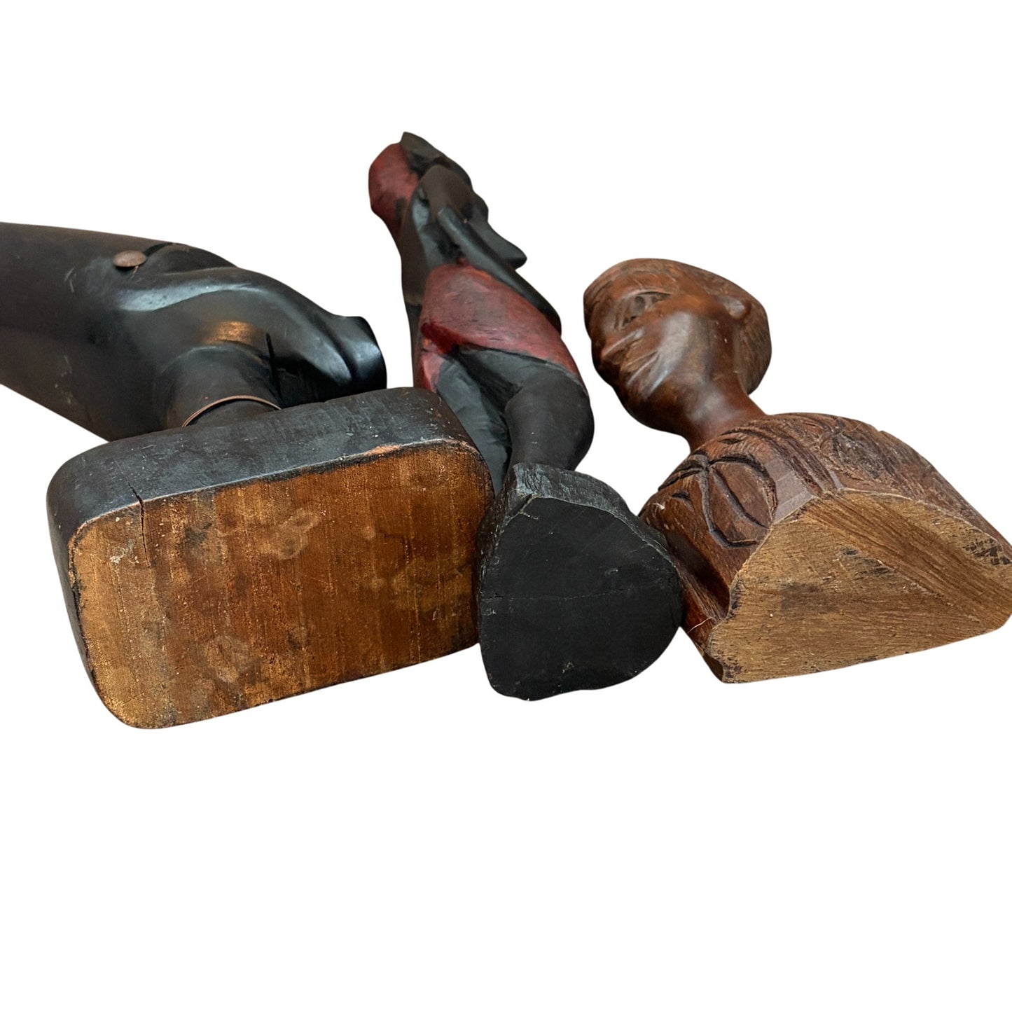 Vintage African Tribal Hand Carved Wooden Statue Figure 12" and 7" LOT of 3