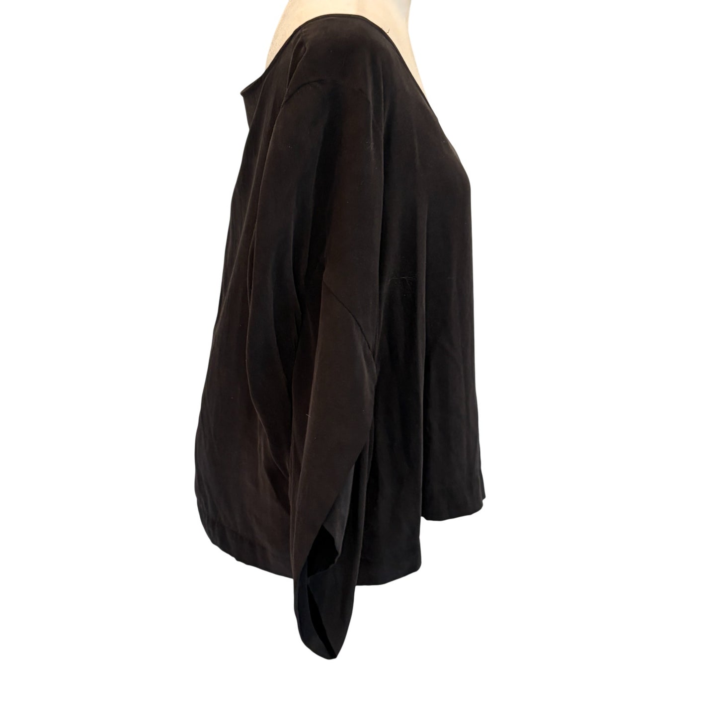 Eileen Fisher System Black Boxy Top 100% Silk Womens Size Large