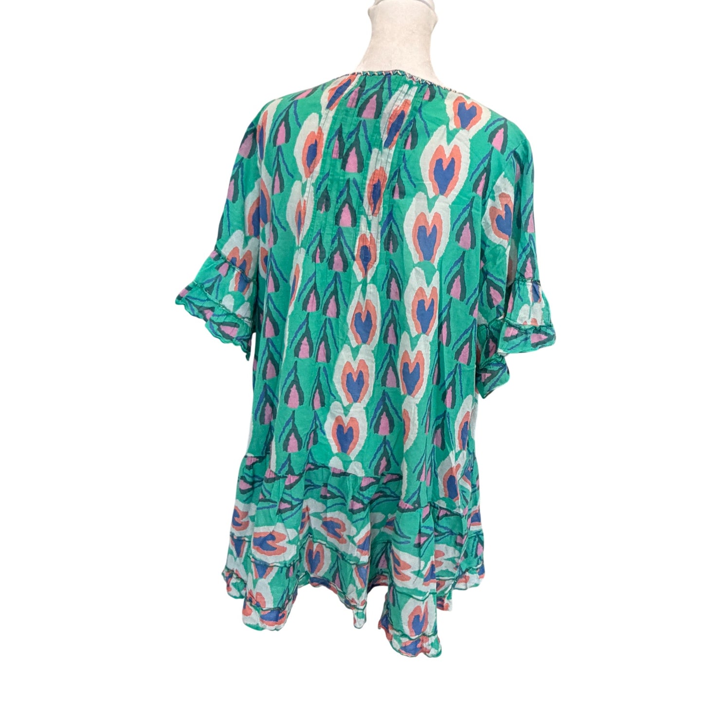 Anthropologie Duet Green Blue Print Dress Coverup Womens Size Large