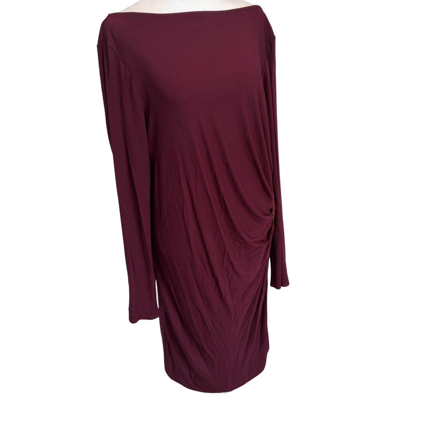Worth New York Burgundy Side Ruche Long Sleeve Stretch Dress Womens Size Large