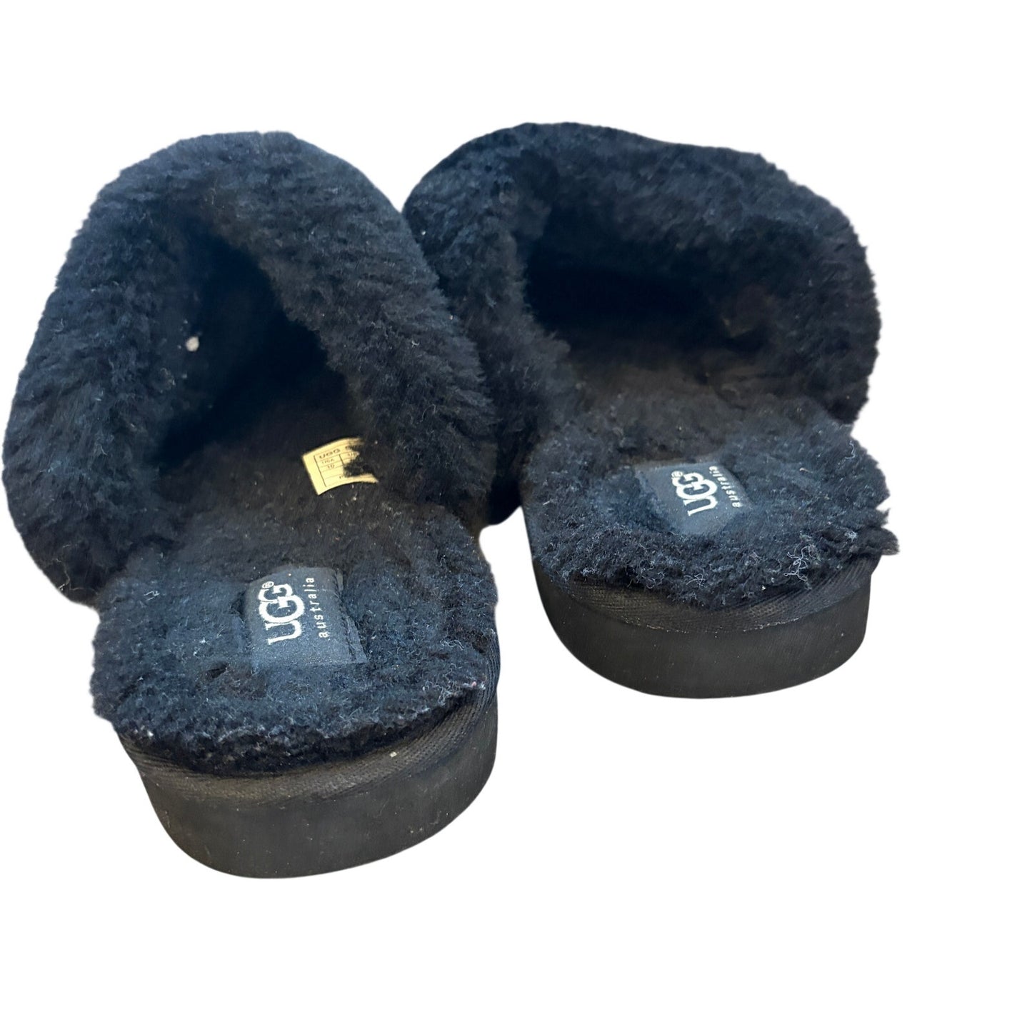 UGG Australia Black, White, Gold Cozy Knit Slip On Shoes Slippers Womens Size 10