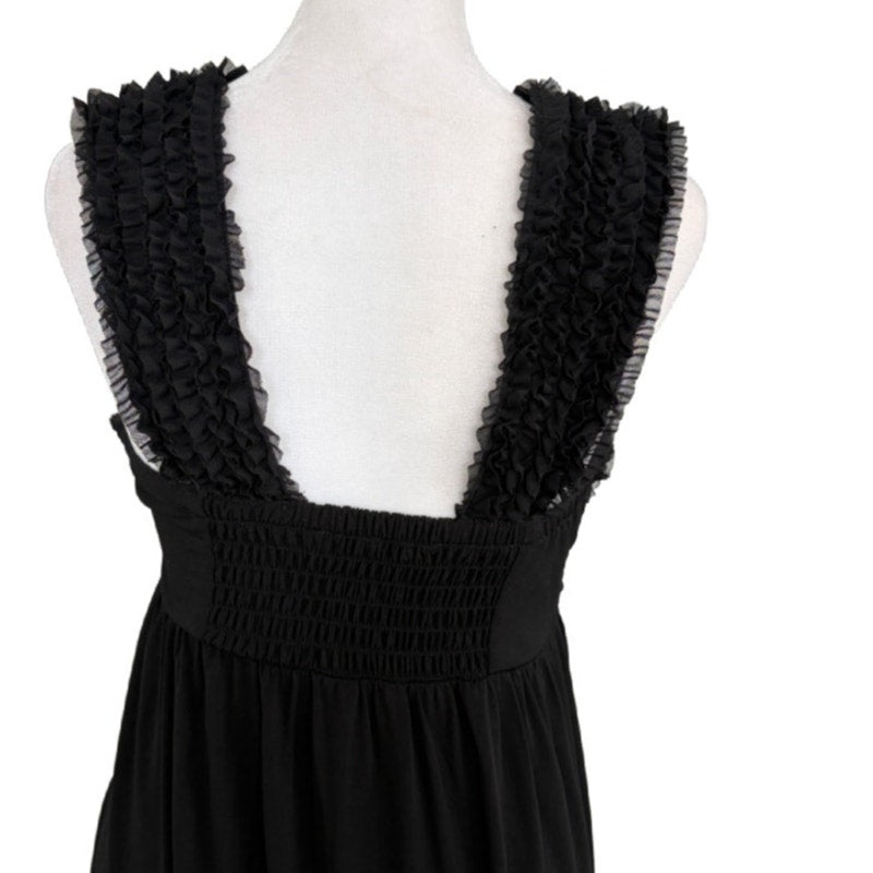 Guess Black Ruffled Lace Trim Sleeveless Maxi Dress Womens Size Small