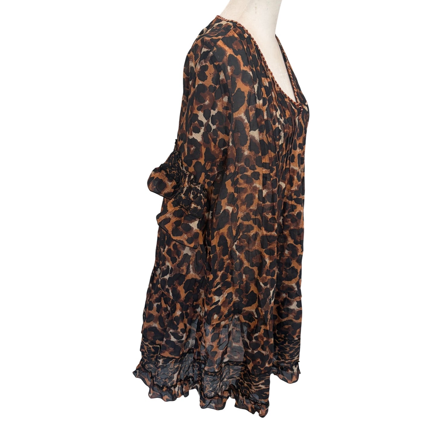 Anthropologie Duet Brown Black Animal Print Dress Coverup Womens Size Large