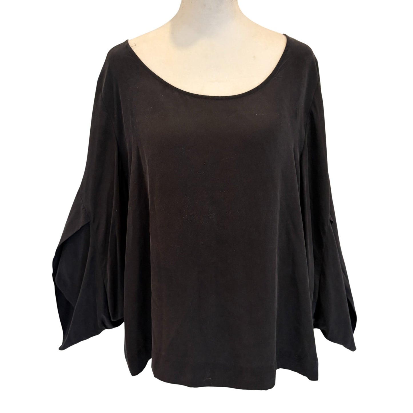Eileen Fisher System Black Boxy Top 100% Silk Womens Size Large