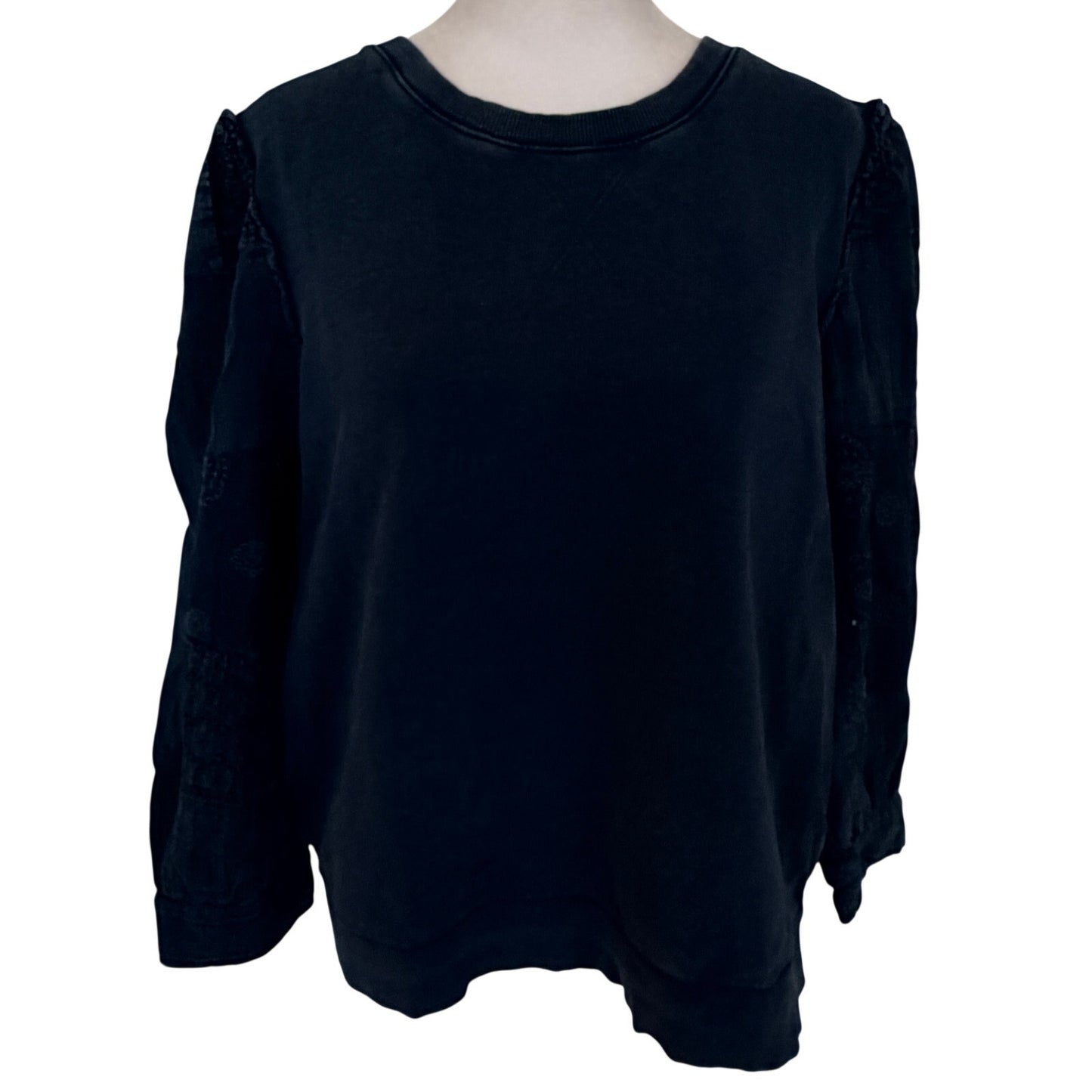 Pilcro Anthropologie Navy Blue Pullover Top Gauzy Eyelet Sleeve Women Size Large
