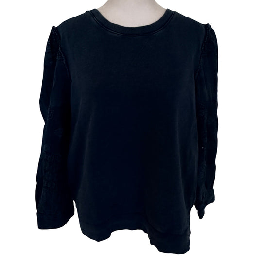 Pilcro Anthropologie Navy Blue Pullover Top Gauzy Eyelet Sleeve Women Size Large