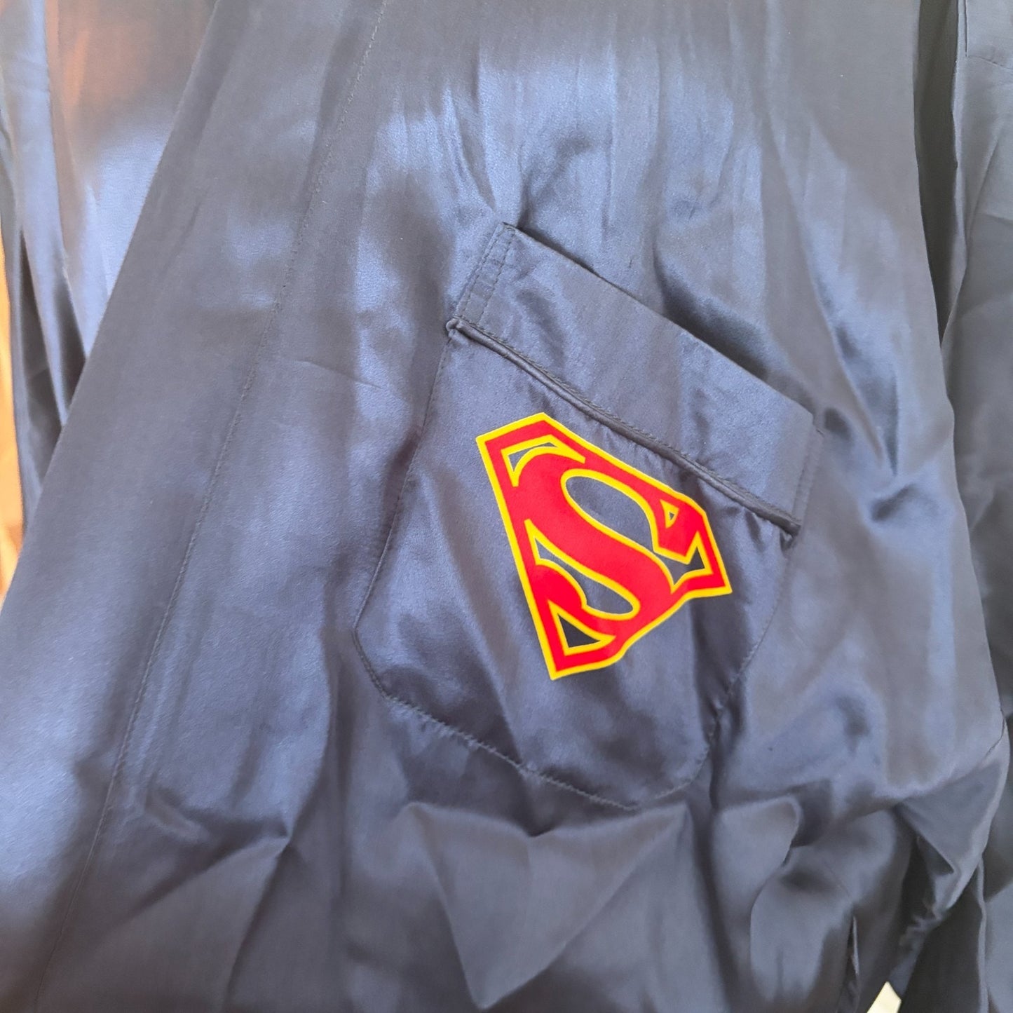 Warner Bros 1996 DC Comics Superman Navy Blue Silk Kimono Robe One Size Mens