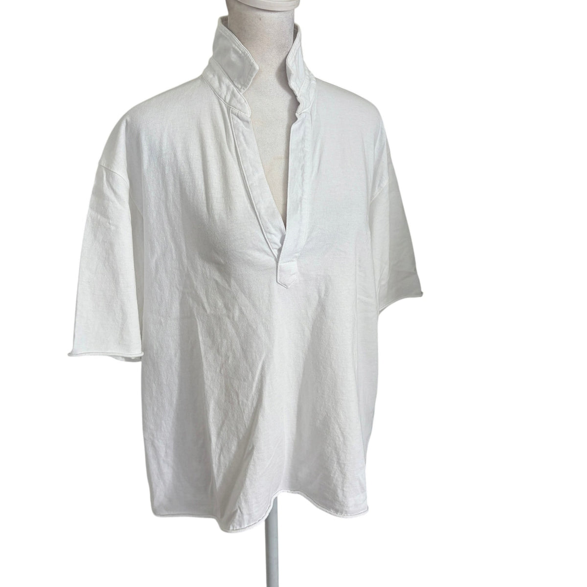 Frank & Eileen Short Sleeve White Polo Shirt Raw Hem Womens Size Small