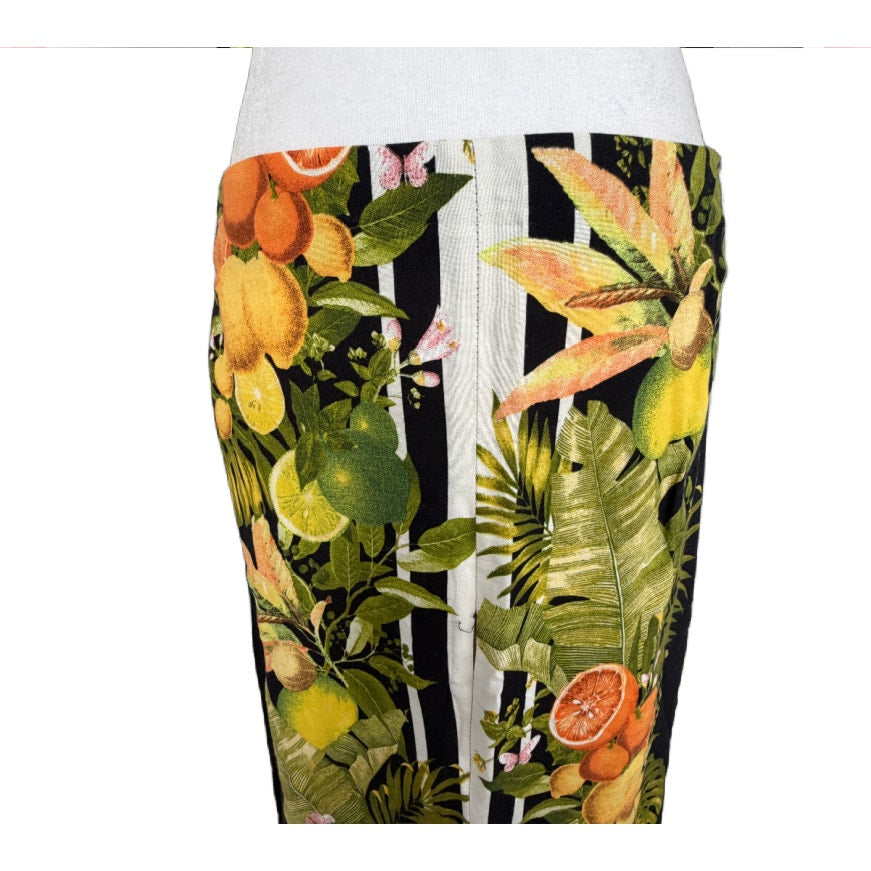 Farm Rio Black, Green Palm, Lemons, Oranges Maxi Skirt Womens Size Small