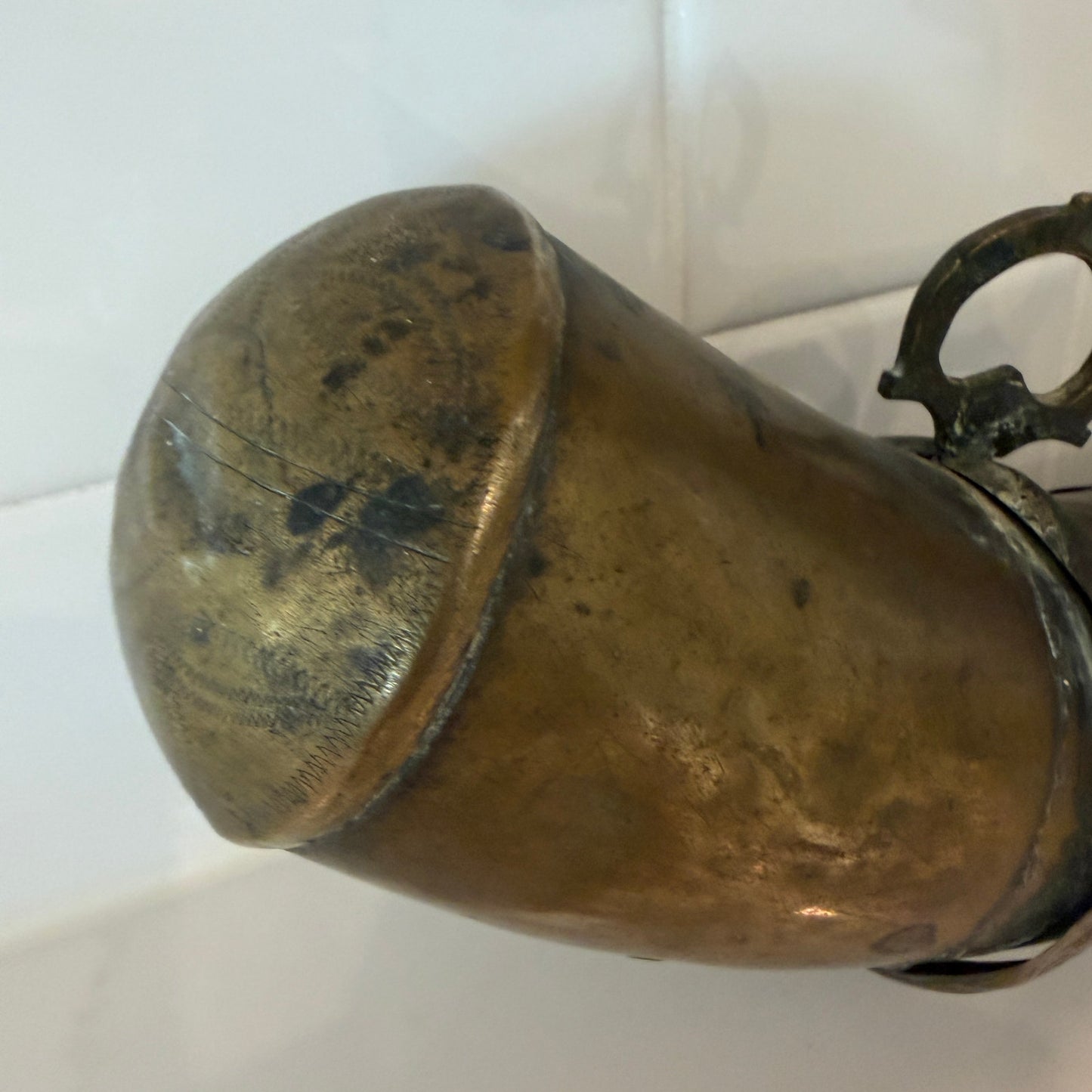 Antique Decorated Brass Gun Powder Horn North African Circa 18th-19th Century