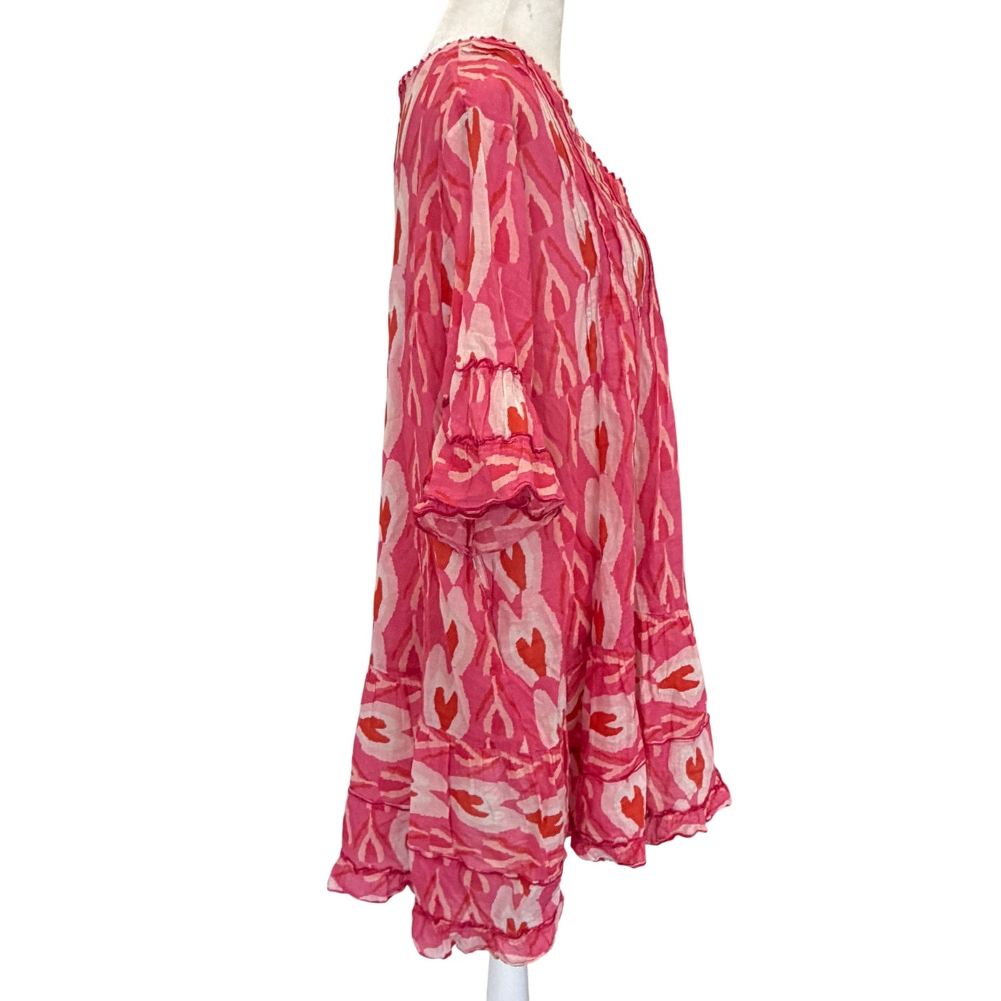 Anthropologie Duet Pink Red Hearts Print Dress Coverup Womens Size Large