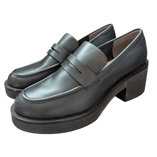 Stuart Weitzman Black Leather Platform Penny Loafers Womens Size 8B