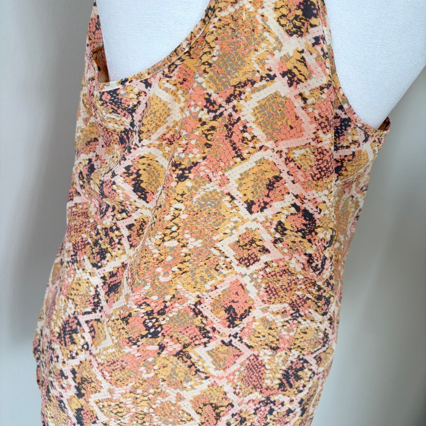 E by Eloise Peach, Gray, Gold Snakeskin 100% Silk Cami Top Women Size Small