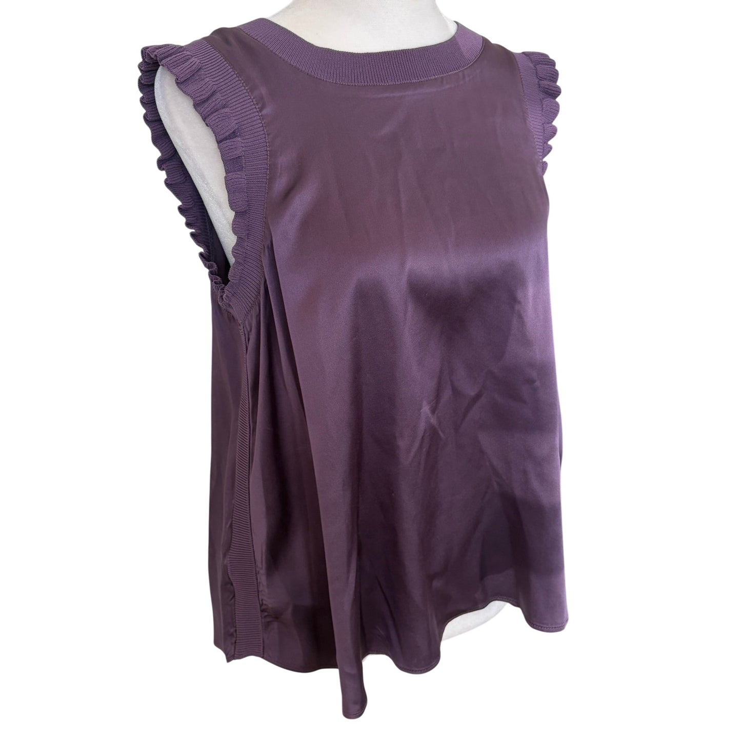 Cinq a Sept 5a7 Purple Silky Sleeveless Ruffled Top Blouse Womens Size Small