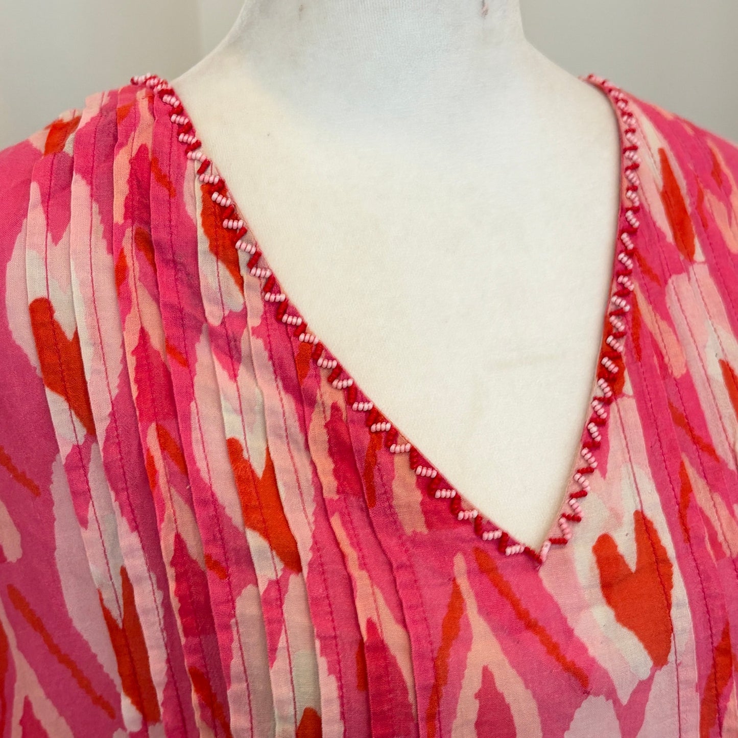 Anthropologie Duet Pink Red Hearts Print Dress Coverup Womens Size Large