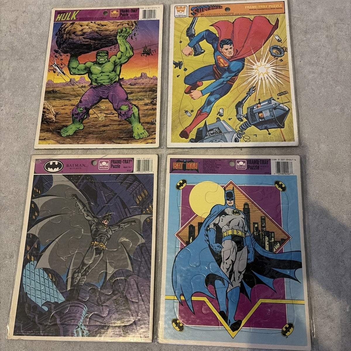 LOT 4 Batman, Superman, Hulk Frame-Tray Puzzles NEW Vintage