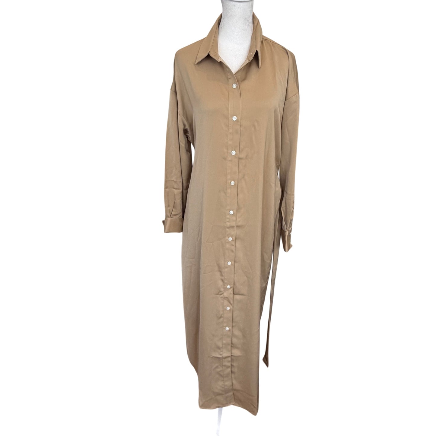 Banana Republic Taupe Long Sleeve Button Down Midi Shirt Dress Women Size Medium