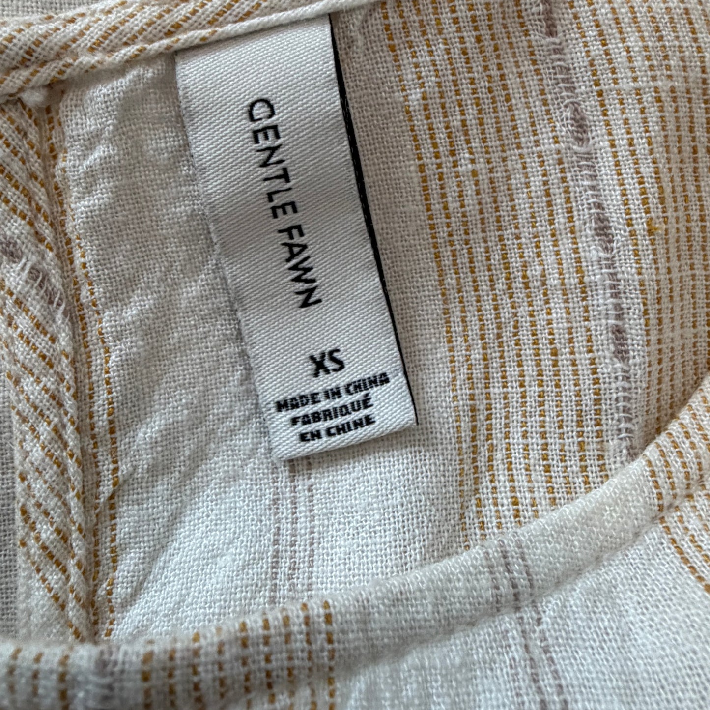 Gentle Fawn Ivory and Gold Striped Boxy Linen Short Sleeve Top Womens Size XS