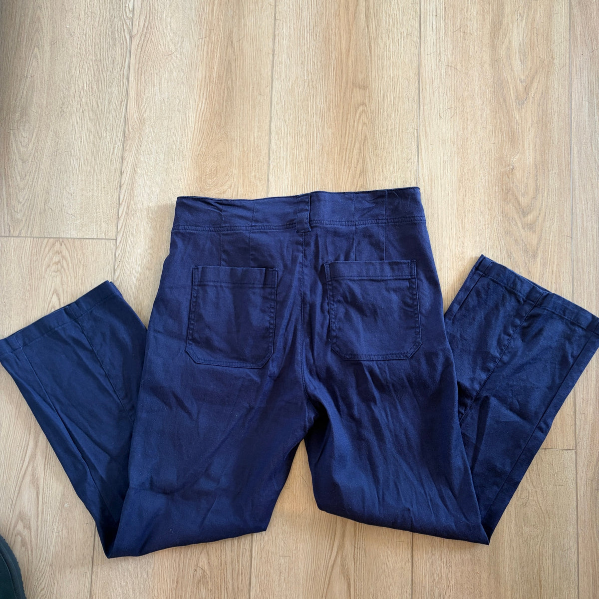 Maeve Navy Blue Linen Blend Cropped Wide Leg Pant Womens Size 29