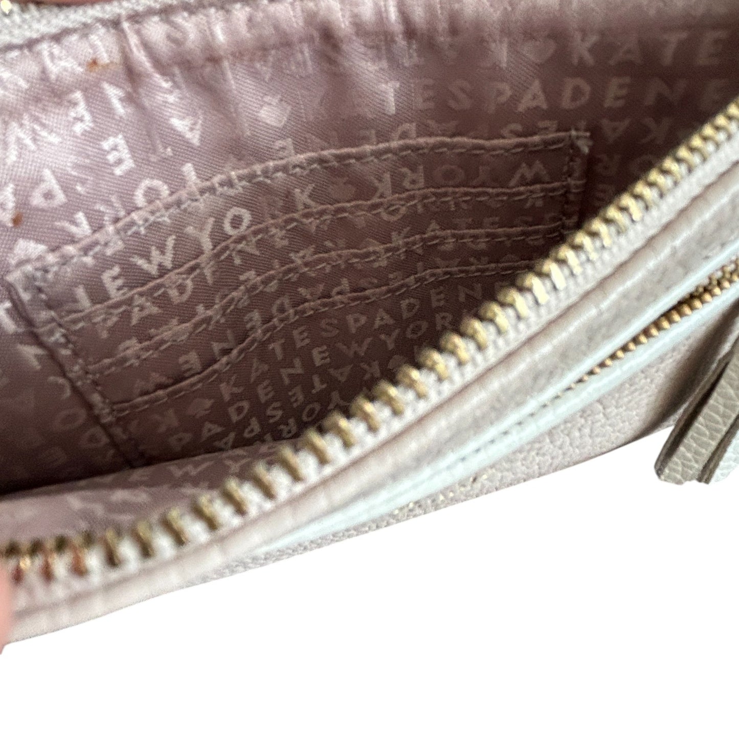Kate Spade Tan and Ivory Pebbled Leather Zippered Pouch Clutch Wristlet