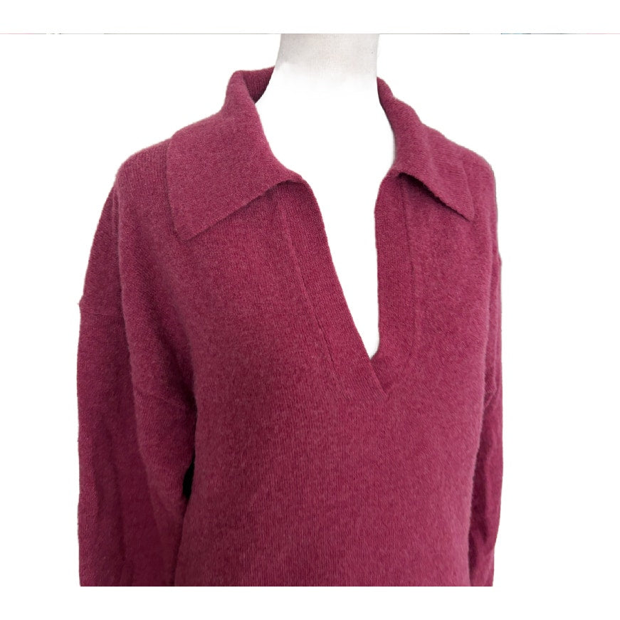 J. Crew Purple Pink Wool Blend V-Neck Collared Pullover Sweater Women Size Small
