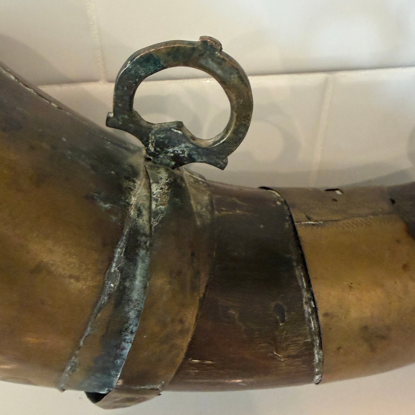 Antique Decorated Brass Gun Powder Horn North African Circa 18th-19th Century