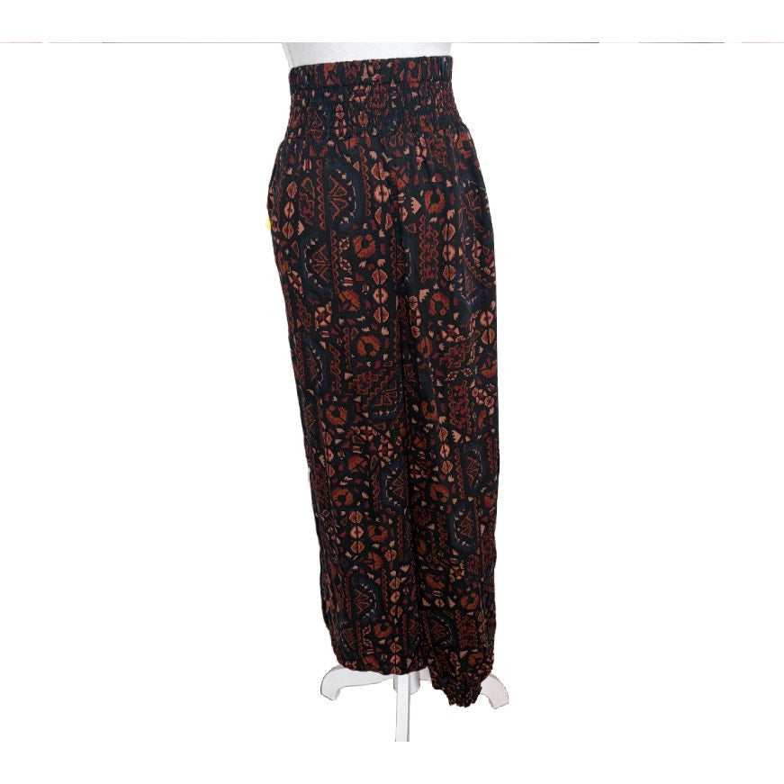 Anthropologie Silky Jogger Black Brown Motif Pants Womens Size Large NEW