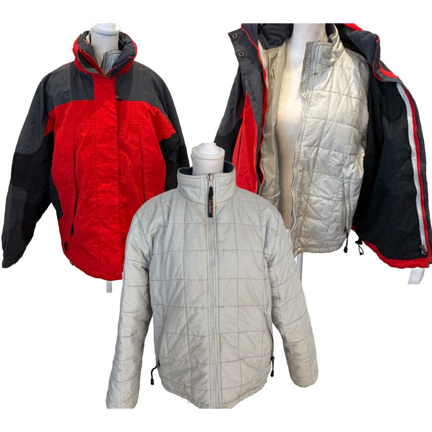 LL Bean Red Gray Winter Jacket Thinsulate 2 Coats in One 0 XC95 Women Size Large